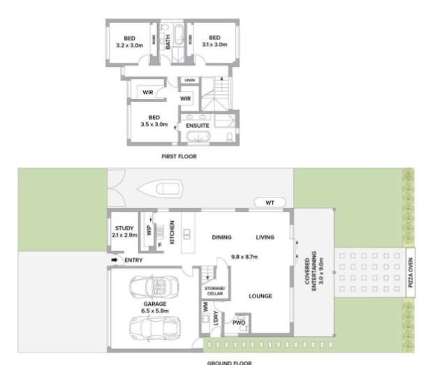 the floor plan for an apartment with two bedroom and one bathroom, which is attached to a