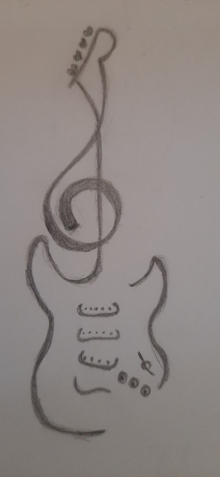 a drawing of an electric guitar with a treble on it's back end