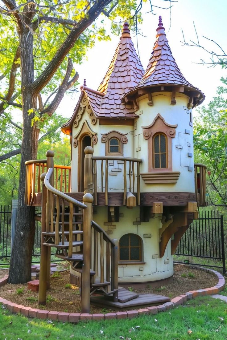 a little house that is next to a tree