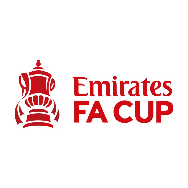 emirates's fa cup logo is shown in red and white, with the words emiratess