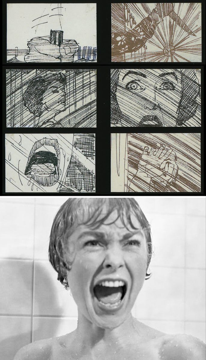 Storyboard Psycho, 1960 Directors Notebook, Storyboard Film, Gladiator 2000, Forrest Gump 1994, Famous Directors, Children Of Men, Storyboard Illustration, Norman Bates, The Sorcerer's Stone