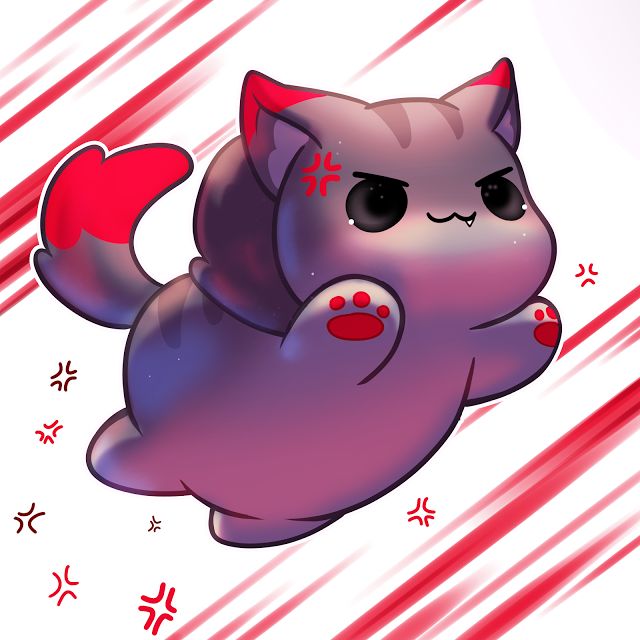 a cartoon cat flying through the air with hearts on its chest and paw prints all over it