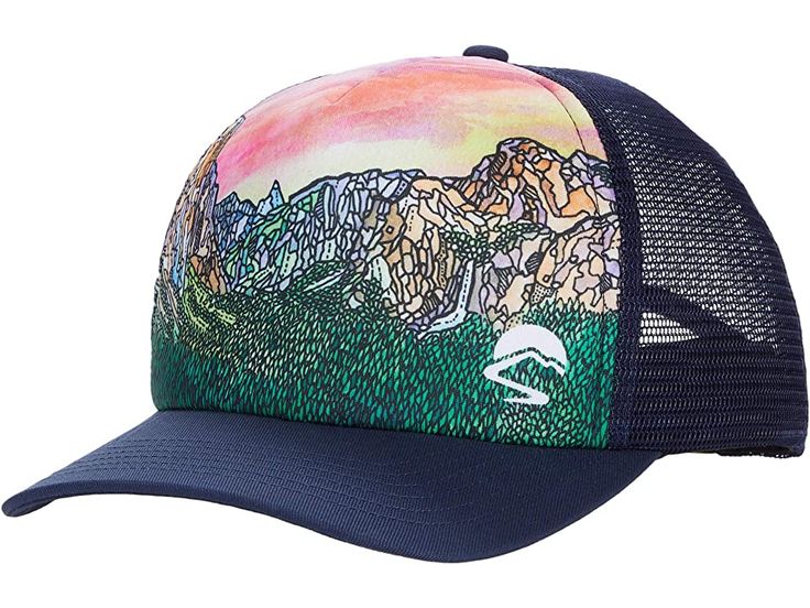 Sunday Afternoons Artist Series Trucker Cap - Caps : Yosemite : The new staple to your summer uniform, the Sunday Afternoons Artist Series Trucker cap has a classic style to add to your closet. Printed front panel showcasing artwork of your next outdoor adventures. Crafted from a lightweight ultra-breathable mesh for a carefree wear. Reflective piping throughout for night wear. Wicking sweatband to keep you cool and dry on runs. Snapback closure for a custom fit. Hats come with a lifetime guaran Adjustable Graphic Print Hat For Outdoor, Adjustable Outdoor Hat With Graphic Print, Outdoor Graphic Print Adjustable Baseball Cap, Casual Graphic Print Trucker Hat For Outdoor, Summer Outdoor Hat With Graphic Print, Multicolor 5-panel Trucker Hat For Outdoor, Casual Trucker Hat With Graphic Print For Outdoor, Summer Trucker Hat For Hiking, Outdoor Graphic Print Snapback Trucker Hat