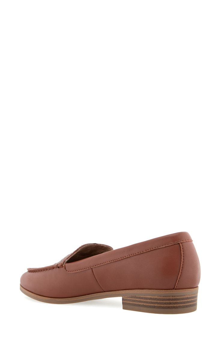 An almond toe adds modern polish to a classic loafer-inspired flat with an embossed vamp and a shock-absorbing sole. Synthetic upper, lining and sole Imported Classic Synthetic Moccasins With Rubber Sole, Classic Brown Synthetic Loafers, Classic Flats With Rubber Sole In Synthetic Material, Classic Synthetic Flats With Rubber Sole, Classic Flats With Rubber Sole, Classic Synthetic Moccasins With Cushioned Footbed, Brown Synthetic Loafers For Work, Brown Synthetic Loafers For Business Casual, Classic Slip-on Synthetic Oxfords