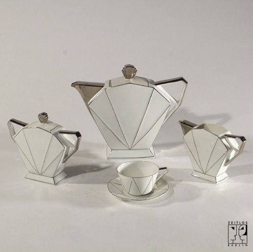 three pieces of art deco tea set with saucer and cup