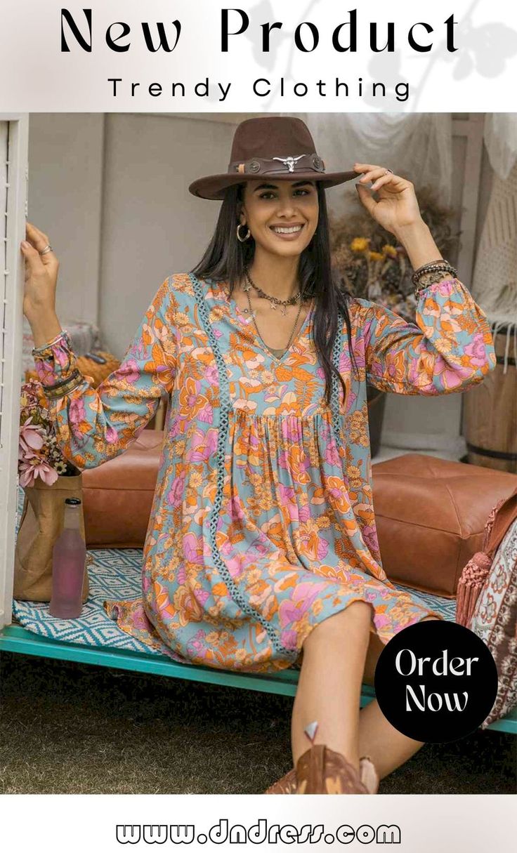 Floral Ruched V-neck Long Sleeve Dress