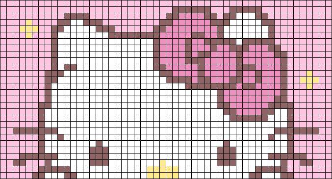 a hello kitty cross stitch pattern with pink and brown colors on the bottom half of it