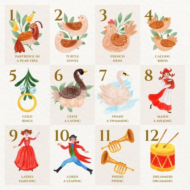 the twelve days of christmas cards are shown with numbers and symbols for each holiday season