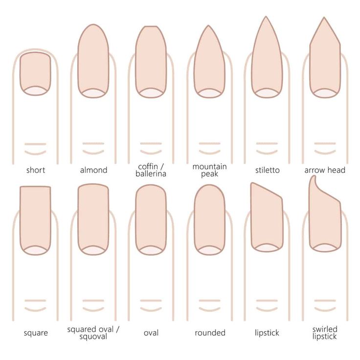 Nail Shape Chart, Types Of Nails Shapes, Spongebob Nails, Soft Pink Nails, Ten Nails, Acrylic Nail Shapes, Different Nail Shapes, Popular Nail Designs, Nail Forms