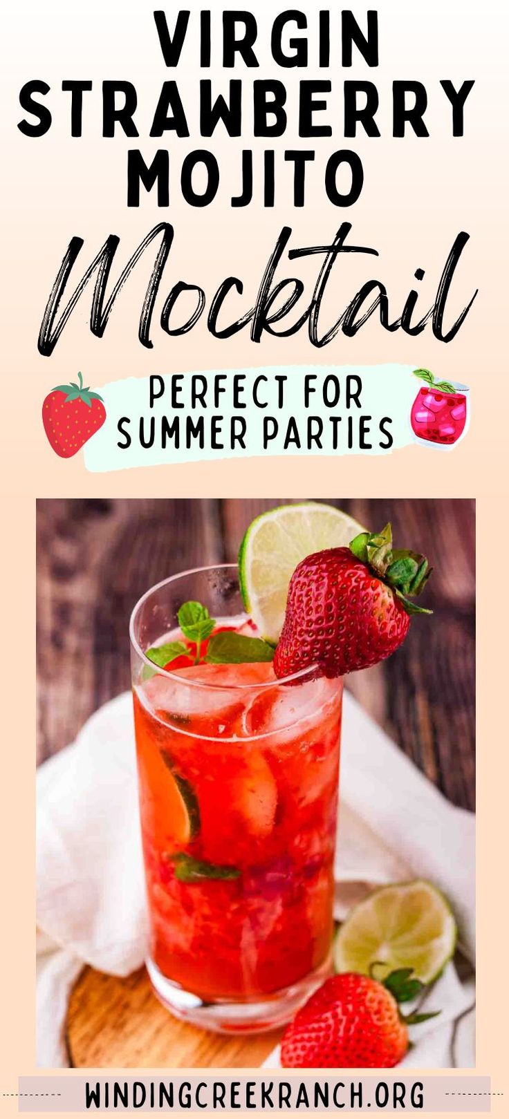 the recipe for this virgin strawberry mojito cocktail is perfect for summer parties