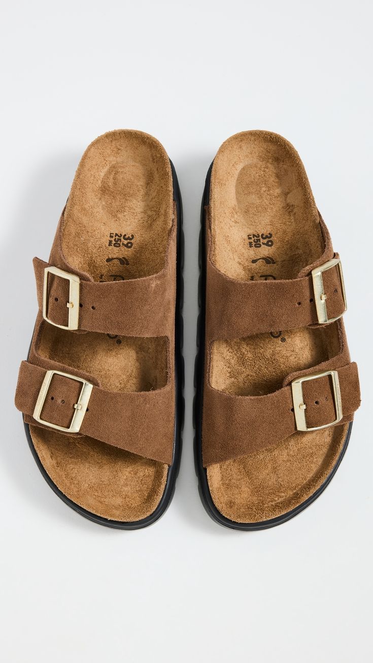 Find BIRKENSTOCK Arizona Chunky Sandals on Editorialist. Upper: Cowhide suede. Soft cork footbed. Buckle straps. EVA sole. Made in Portugal. This item cannot be gift-boxed. Measurements: Heel: 1.75in / 45mm Platform: 1.25in / 30mm Birkenstock Suede, Birkenstock Sandals Arizona, Chunky Sandals, Birkenstock Sandals, Birkenstock Arizona, Eva Sole, Birkenstock, Cork, Arizona