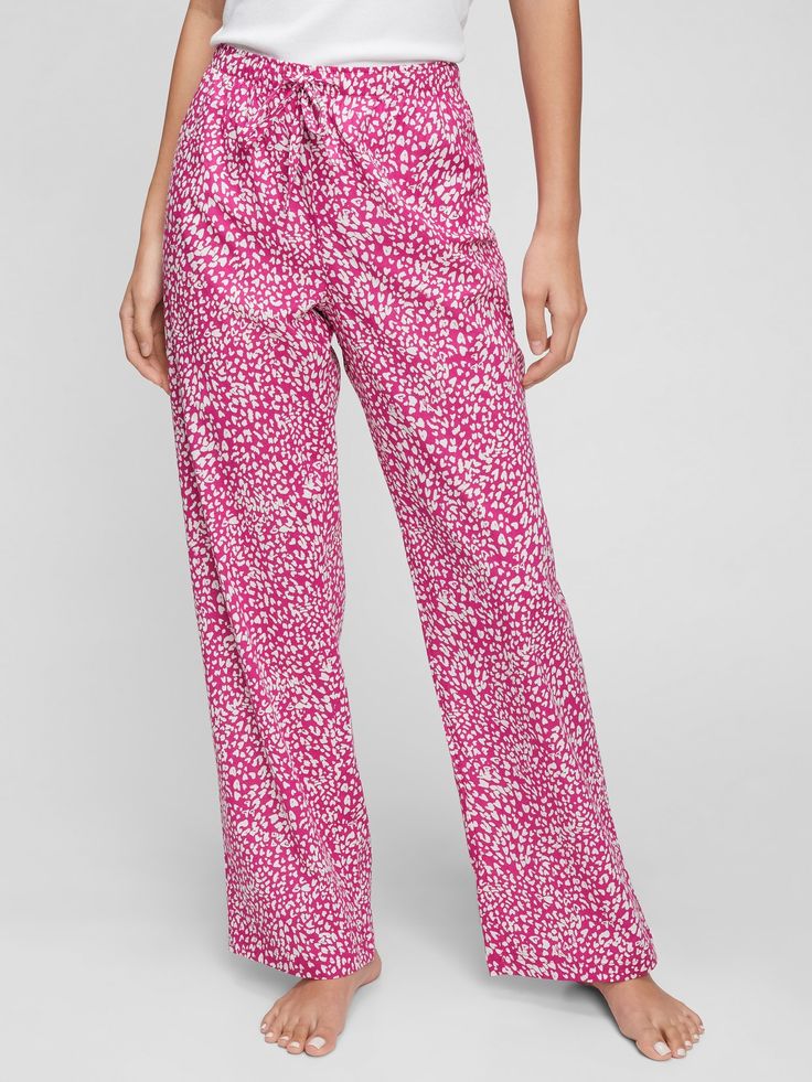 Print Pajama Pants | Gap Factory Casual Sleepwear With Elastic Waistband And Wide-leg Pants, Casual Pink Wide Leg Sleepwear, Cotton Printed Bottoms For Pajama Party, Printed Cotton Bottoms For Pajama Party, Wide Leg Sleepwear With Elastic Waistband For Sleepover, Summer Pants With Elastic Waistband For Sleepover, Casual Printed Bottoms For Daywear, Elastic Waistband Wide-leg Sleepwear For Pajama Party, Wide-leg Sleepwear With Elastic Waistband For Pajama Party