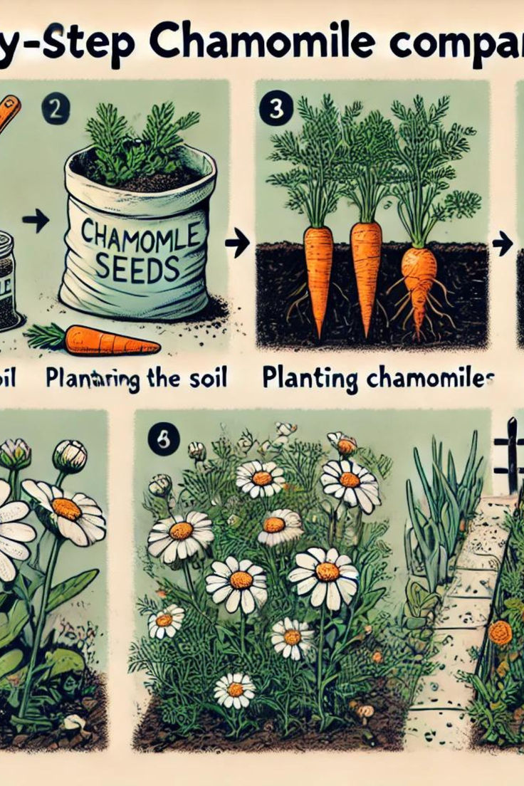 four stages of growing carrots and daisies in the garden with instructions on how to plant them