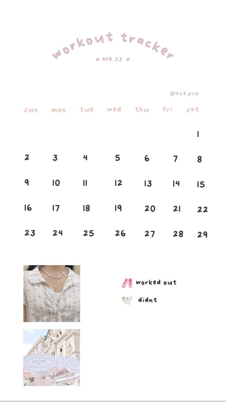 a calendar with the words workout tracker written in pink and white, on top of it