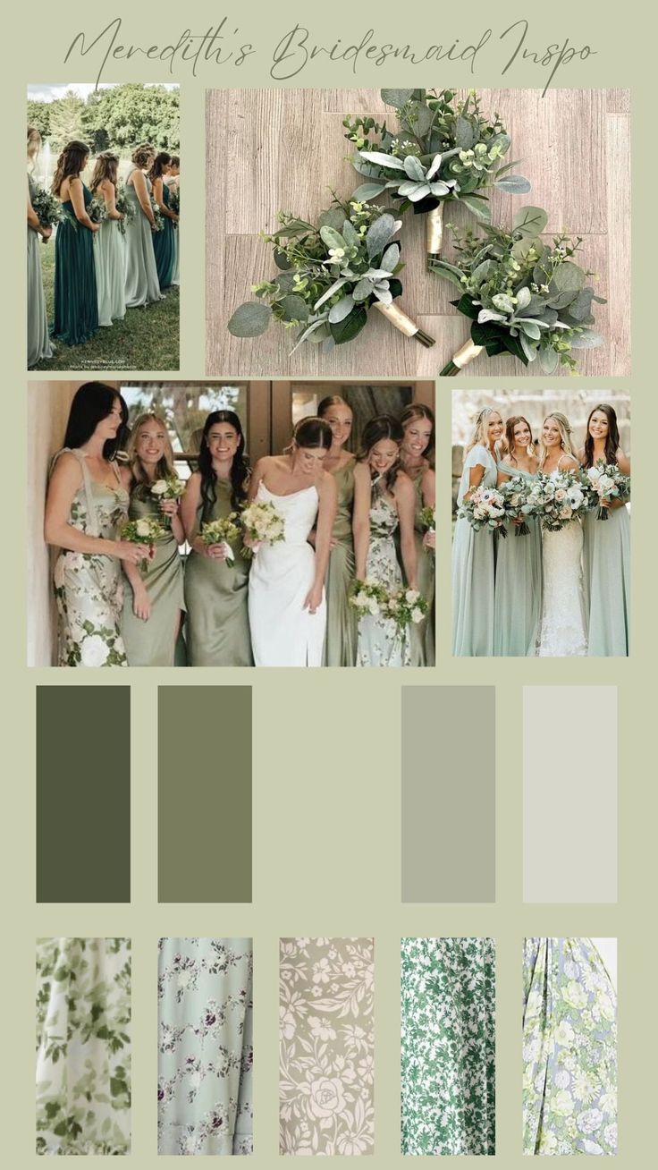 Personalized Bridesmaid Dress Inspiration Your Vision, Your Style - Etsy Bridesmaids Pick Own Dresses, Dust Sage Bridesmaid Dresses, Greenish Bridesmaid Dresses, Olive Green Weddings Decoration, Bridesmaid Dress Colour Palette, Different Green Shades Bridesmaid Dresses, Colors For June Wedding, Safe Green Bridal Party, Two Tone Bridesmaid Dresses