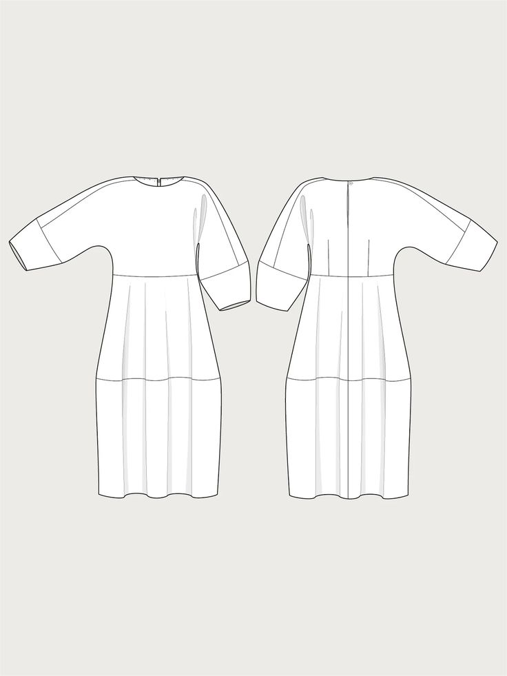 the front and back views of a white dress with short sleeves, on a gray background