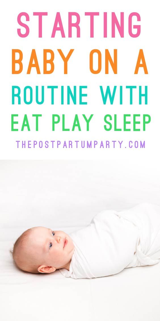 a baby laying on its back with the words starting baby on a routine with eat play sleep