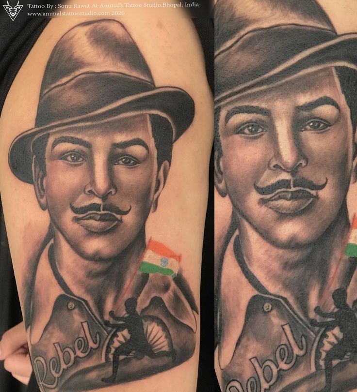 two pictures of men with mustaches and hats on their arms