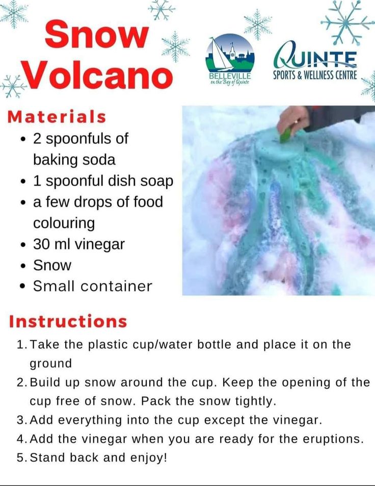 the instructions for how to make a snow volcano