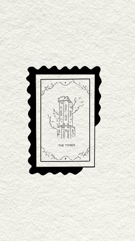 a stamp with a drawing of a castle on it's front and bottom corner