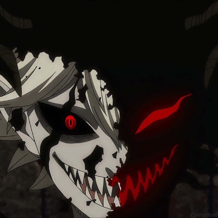 an animated image of a demon with red eyes and fangs on it's face