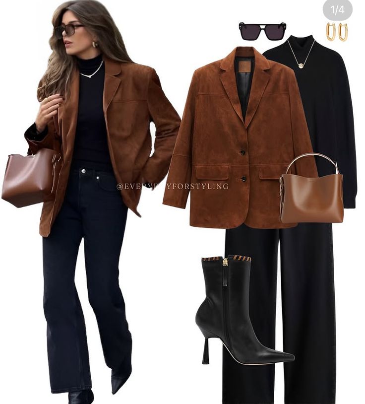 Black Ankle Boots Outfit Fall, Suede Blazer Outfit, Night Outfits Fall, Date Night Outfits Fall, Blazer Outfit Fall, Casual Chic Style Winter, Black Jeans Outfits, Fall Aesthetic Outfits, Black Ankle Boots Outfit