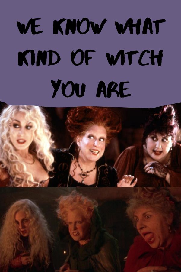 the witches are talking to each other in front of a sign that says, we know what kind of witch you are