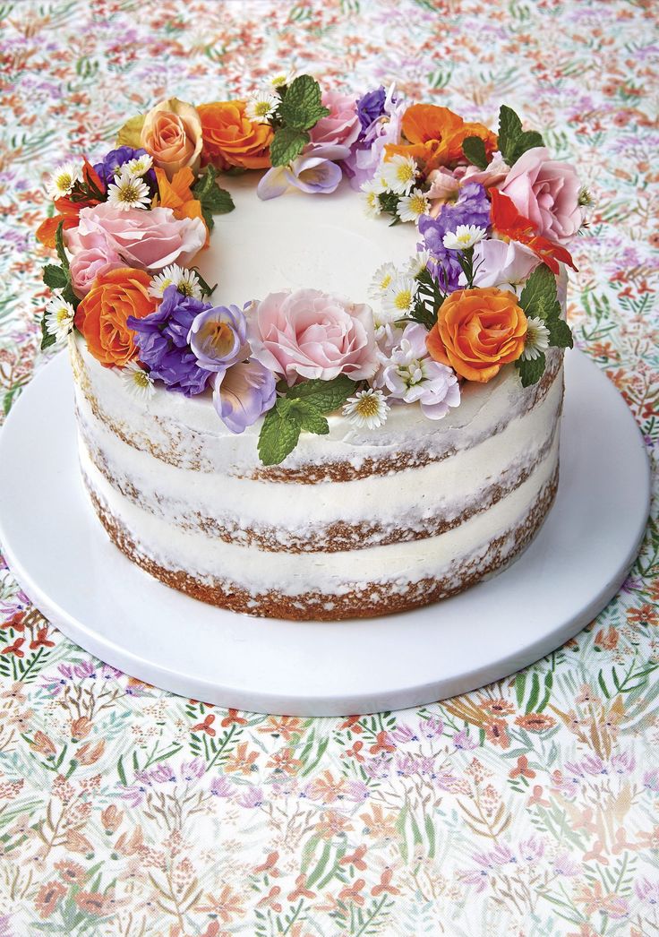 there is a cake with flowers on it