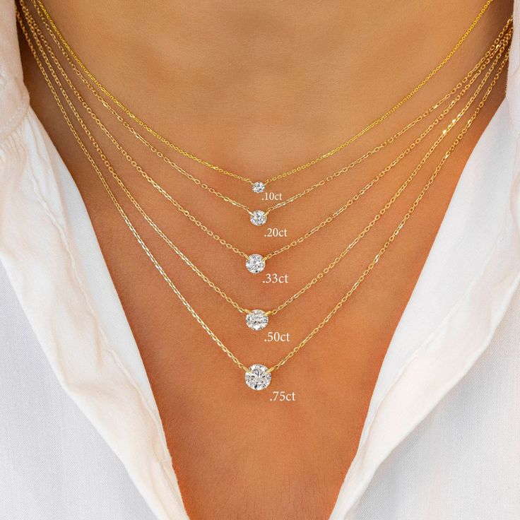 Floating Diamond Necklace, Floating Necklace, Tie Necklace, Solid Gold Necklace, Gold Pearl Necklace, 14k Gold Necklace, Choker Necklaces, Diamond Sizes, Gold Gold