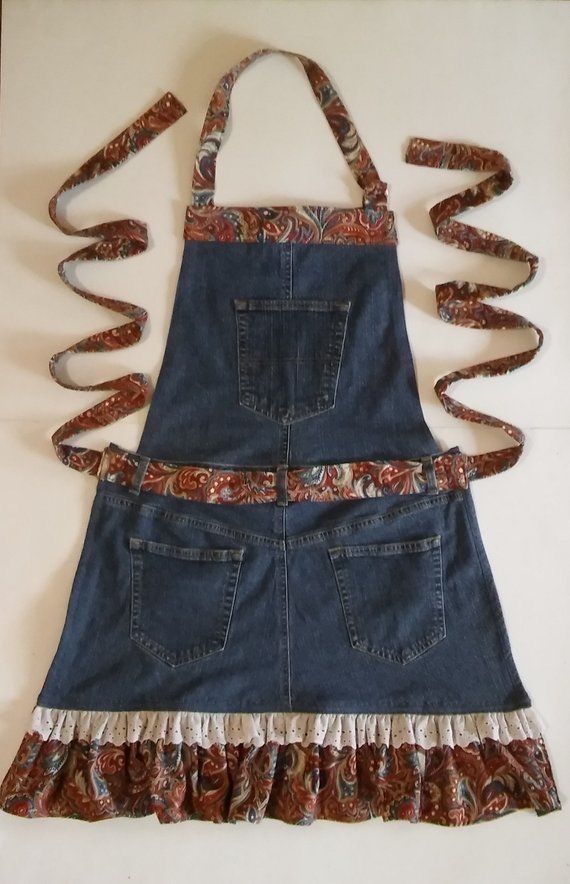 an apron made out of old jeans with ruffles