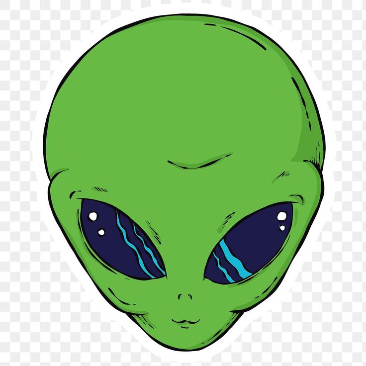 an alien head with blue eyes and green hair, on a transparent background png