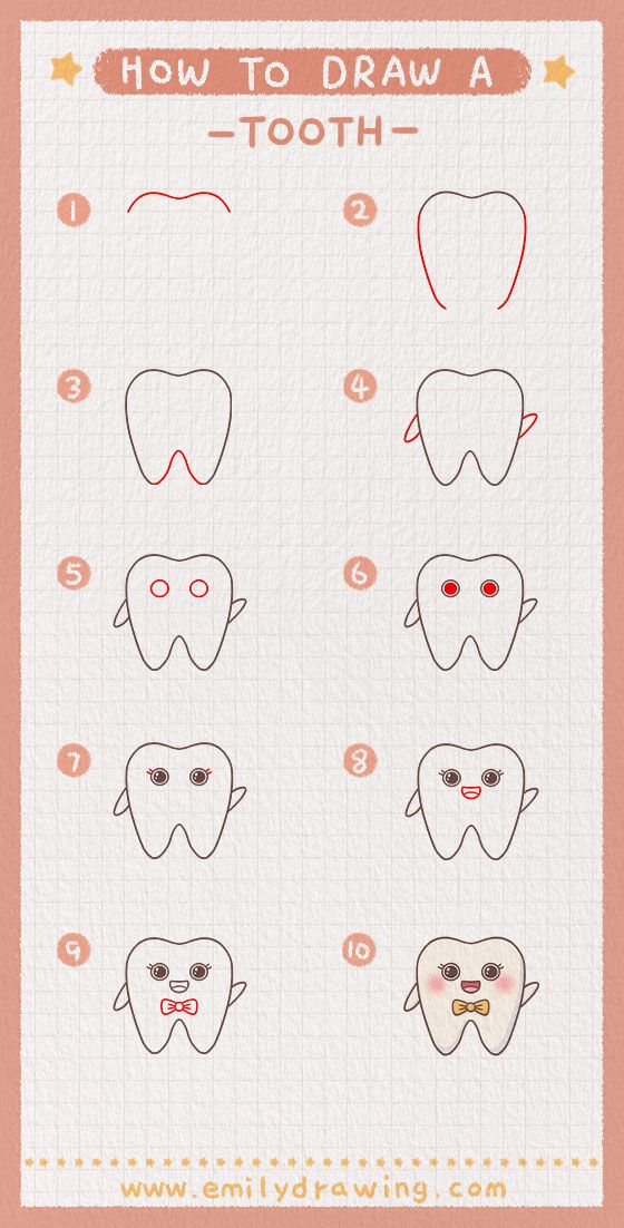 how to draw a cartoon tooth with different shapes and sizes for children's drawings