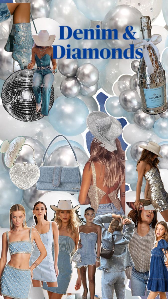 the cover of denim and diamonds magazine, featuring models in blue dresses and white hats