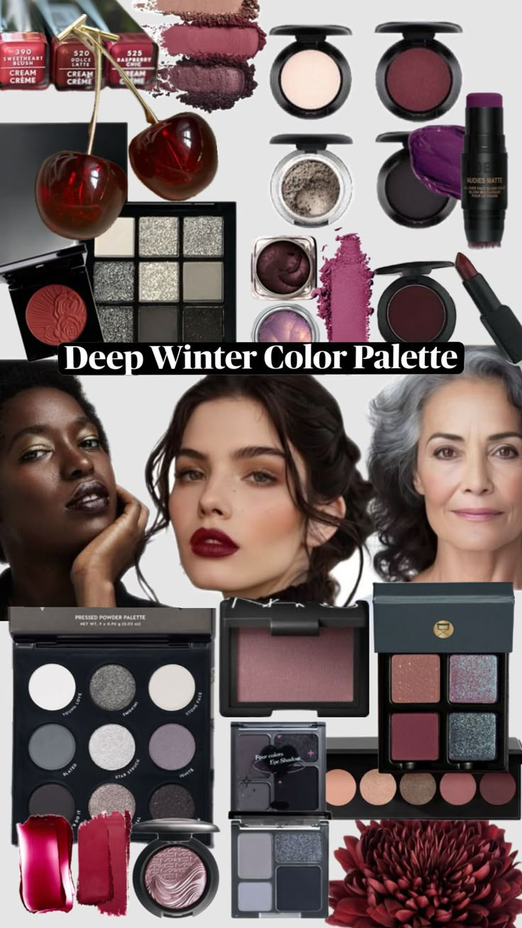 #deepwinter Dark Winter Color Palette, Winter Color Season, Dark Winter Palette, Deep Winter Palette Outfits, True Winter Makeup, Deep Winter Color Palette, True Winter Color Palette, Winter Lipstick, Dark Deep Winter