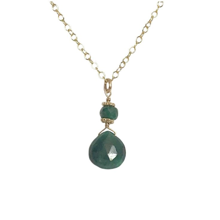 Handcrafted in 14k gold vermeil, 14k yellow gold, or sterling silver Approximate 20" length, including gemstone Secured on an 18" chain Shown in aqua topaz, onyx, emerald, and London blue topaz. View our Gem Glossary Emerald Briolette Necklace As A Gift, Emerald Briolette Necklace For Gift, Gold Briolette Birthstone Necklace In Fine Jewelry Style, Gold Briolette Birthstone Necklace Fine Jewelry, Gold Briolette Birthstone Necklace, Fine Jewelry Gold Emerald Necklace In Sterling Silver, Elegant Gold Briolette Emerald Necklace, Sterling Silver Cable Chain Jewelry For May Birthstone, May Birthstone Faceted Yellow Gold Jewelry