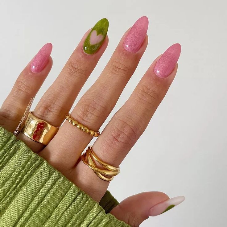 Bubblegum Pink Nails, Green Nail Art, Green Nail Designs, Cute Nail Art Designs, Green Nail, Pink Nail Art, Pretty Nail Art Designs, Pretty Nail Art, Cute Nail Art