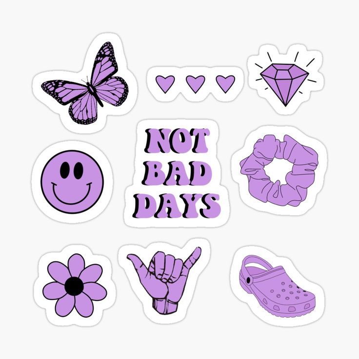 purple stickers with the words not bad days written in different languages and symbols on them