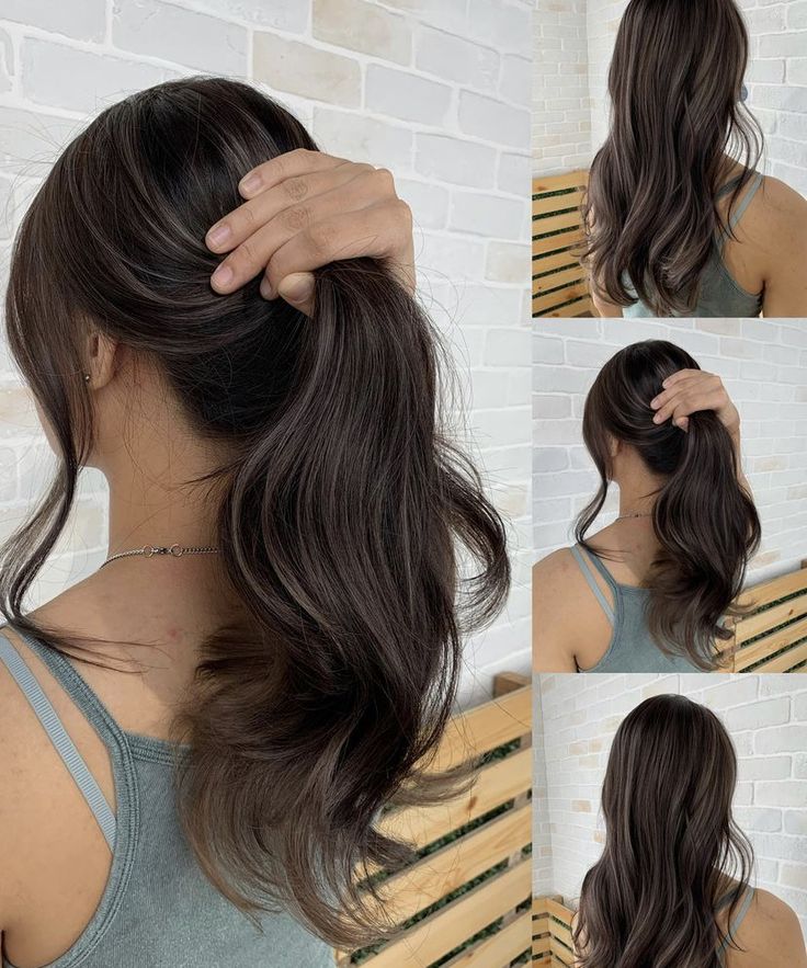 Japanese Balayage Dark Hair, Asian Silver Highlights, Colours To Dye Black Hair, Balayage Hair On Asian Black Hair, Babylights Brunette Cool Tone, Natural Asian Highlights, Black Hair Balayage Medium Length, Asian Lowlights, Subtle Brown Balayage On Dark Hair