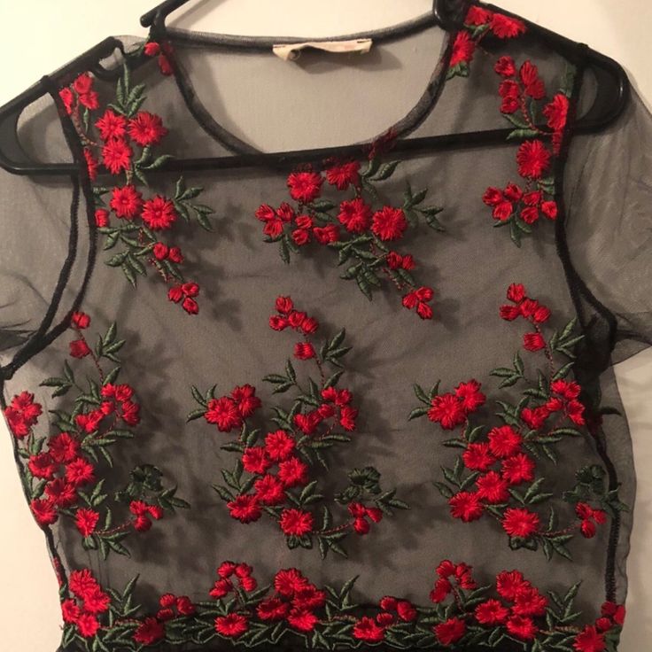 In Perfect Condition Brand New Never Worn ! Size S/M Red Rose Print Top For Spring, Red Floral Print Top For Night Out, Fresh Tops, Rose Shirts, Shirt Color, Lady In Red, Colorful Shirts, Womens Tops, Mesh