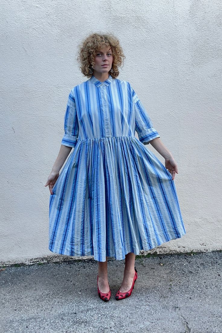 Casey Casey Blue Striped Dress. 100% cotton, marked size M but fits up to an XL. Lightweight fabric + pockets make this an easy breezy everyday dress. Approximate measurements:Arm to arm: 22"Length: 43" Casual Blue A-line Shirt Dress, Blue Cotton Shirt Dress With Pockets, Blue A-line Shirt Dress For Daywear, Light Blue Cotton Shirt Dress For Summer, Light Blue Dresses With Pockets For Day Out, Light Blue Cotton Sundress Midi Dress, Light Blue Cotton Shirt Dress For Daywear, Blue Cotton Dress With Pockets, Light Blue Cotton Midi Dress For The Beach