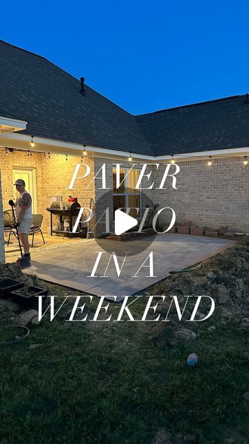 a person standing in front of a house with the words paver patio in a weekend written on it