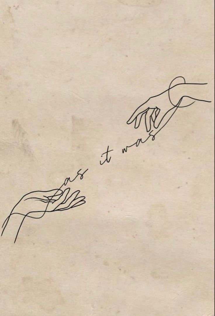 two hands reaching towards each other with writing on them