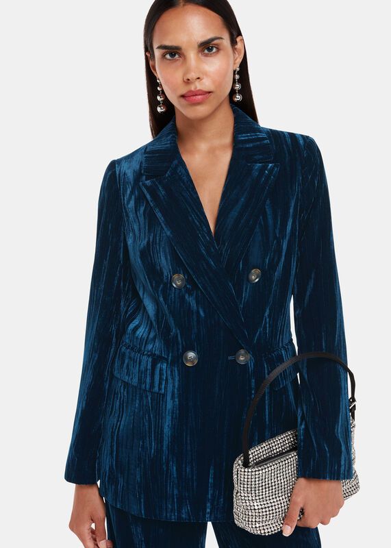 Hallie Crushed Velvet Blazer Crushed Velvet Blazer, Cut Blazer, Blue Crush, Pretty Clothes, Velvet Blazer, Breasted Blazer, Double Breasted Blazer, Midi Length Dress, Crushed Velvet