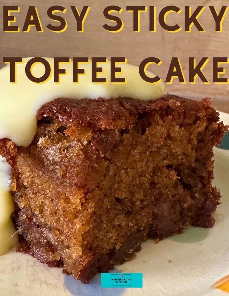 Easy Sticky Toffee Cake. An easy recipe for sticky toffee cake, using dates, makes for a soft and fluffy, light textured cake. Serve warm with custard, ice cream or toffee sauce.