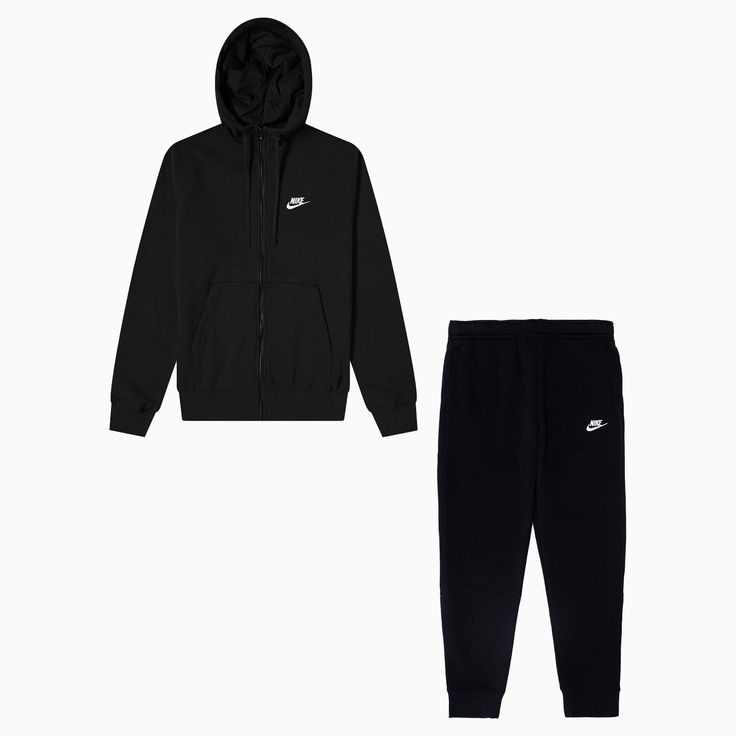 nike-mens-sportswear-club-fleece-tracksuit-bv2645-010-bv2671-010 Mens Nike Outfits, Nike Tracksuit Outfit, Boy Outfits Teenagers, Black Nike Tracksuit, Black Sweatsuit, All Black Nikes, Nike Clothes Mens, Nike Clothes, Black And White Hoodies