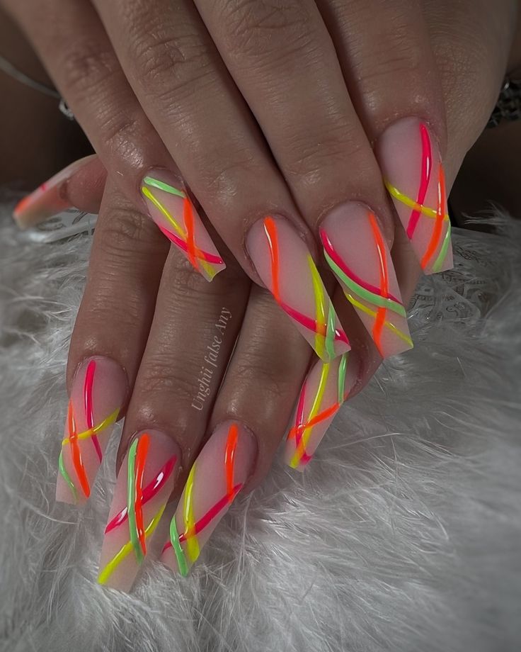 Orange Acrylic Nails, Colourful Nails, Fall Nail Art Designs, Nail Tutorial, Long Nail Designs, Pretty Nail Art Designs, Finger Tips, Nail Fashion, New Nail Art