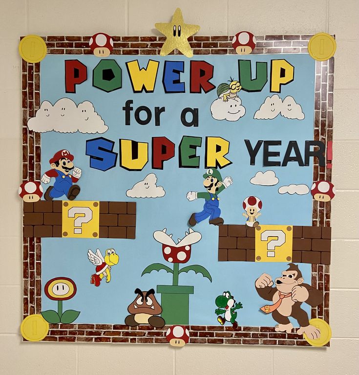 a bulletin board that says power up for a super year