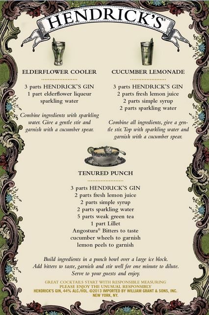 the menu for henderick's