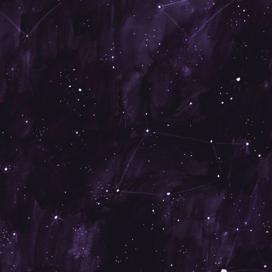 an image of the night sky with stars and planets in it's purple hues