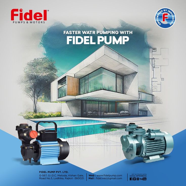 an advertisement for a water pump with the image of a modern house in the background